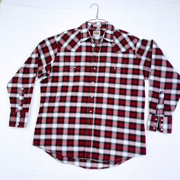 Men's Plaid Print Long Sleeve Pearl Snap Western Shirt Size XL - Picture 3 of 13